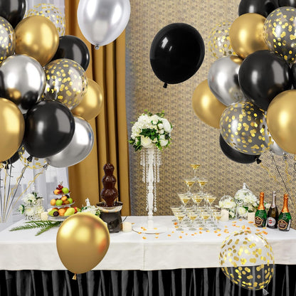 Metallic Confetti Balloons 60 Pack - Gold Silver Black Balloons for Wedding & Birthday Party