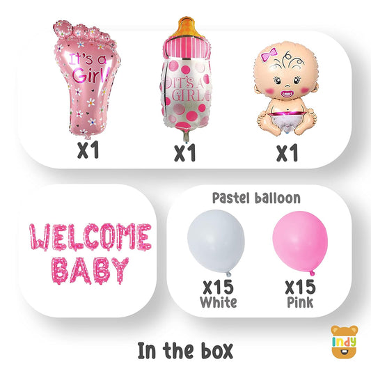 Baby Girl Welcome Home Decoration Kit, Foil Balloons Set of 44Pcs