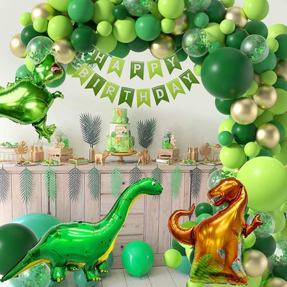 120-Piece Epic Dinosaur Birthday Party Kit - Jungle Green Dino Balloons & Banner