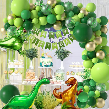 120-Piece Epic Dinosaur Birthday Party Kit - Jungle Green Dino Balloons & Banner