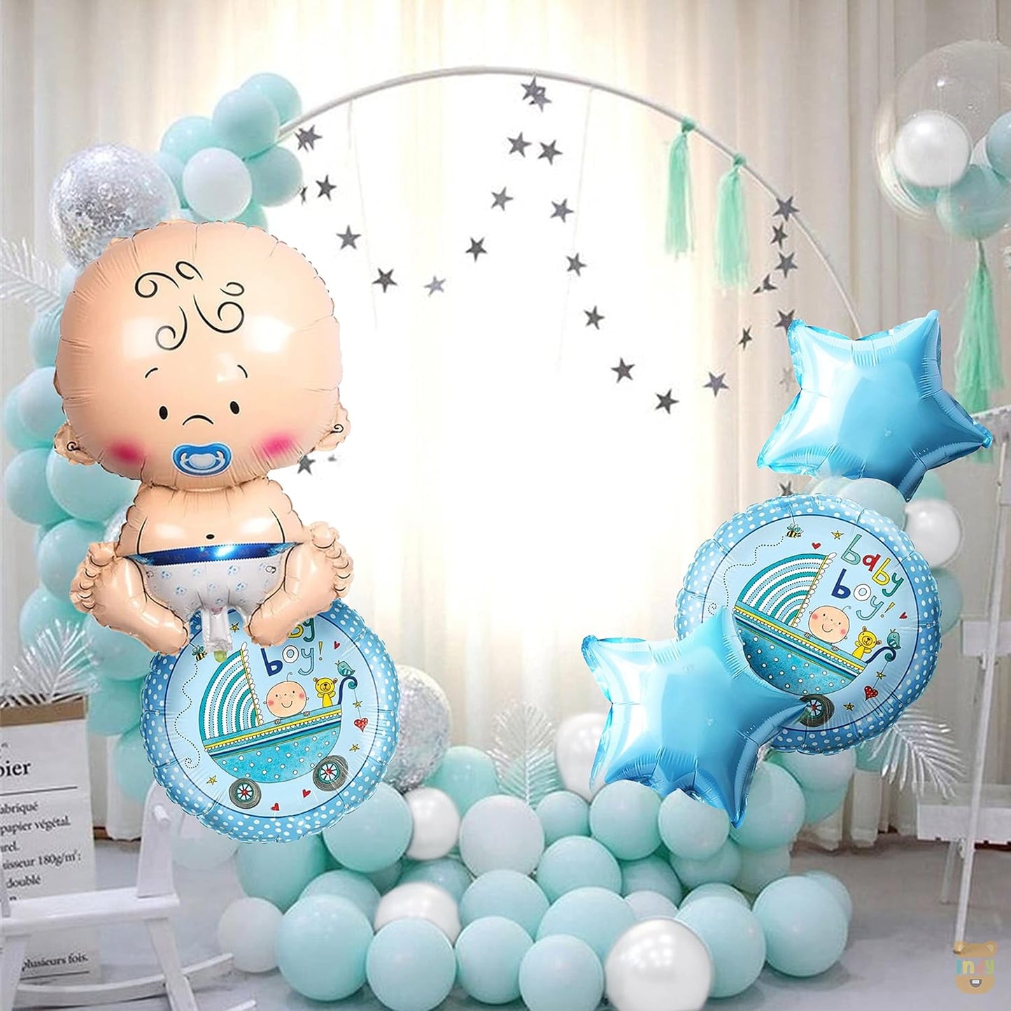 New Born Baby Theme Set Of 35 Pcs -15 A New Little Prince Foil Balloon For Kids