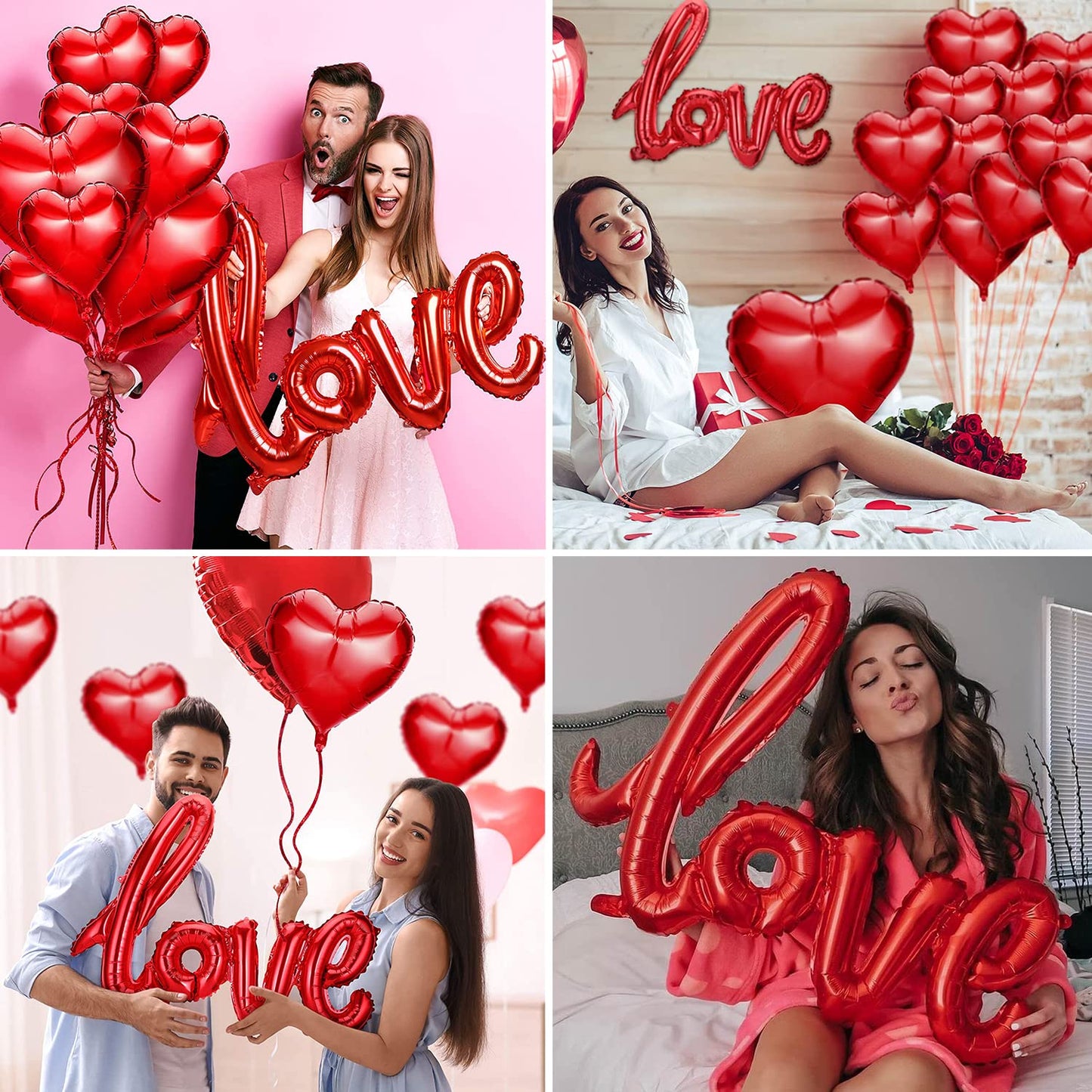12 PCS Love Foil Balloon Combo – Red Heart & Love Letter Set
