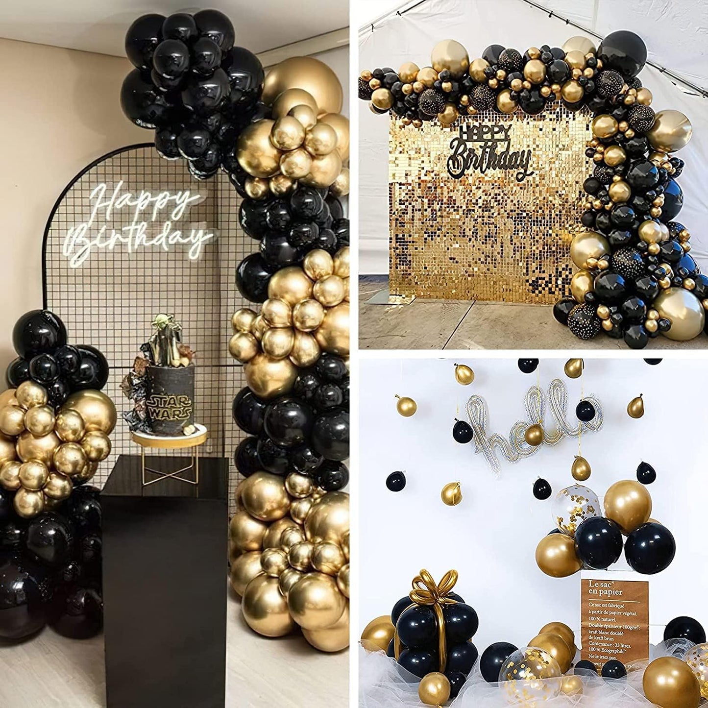 50 Pcs Black Gold Metallic Chrome Balloons for Birthday Party