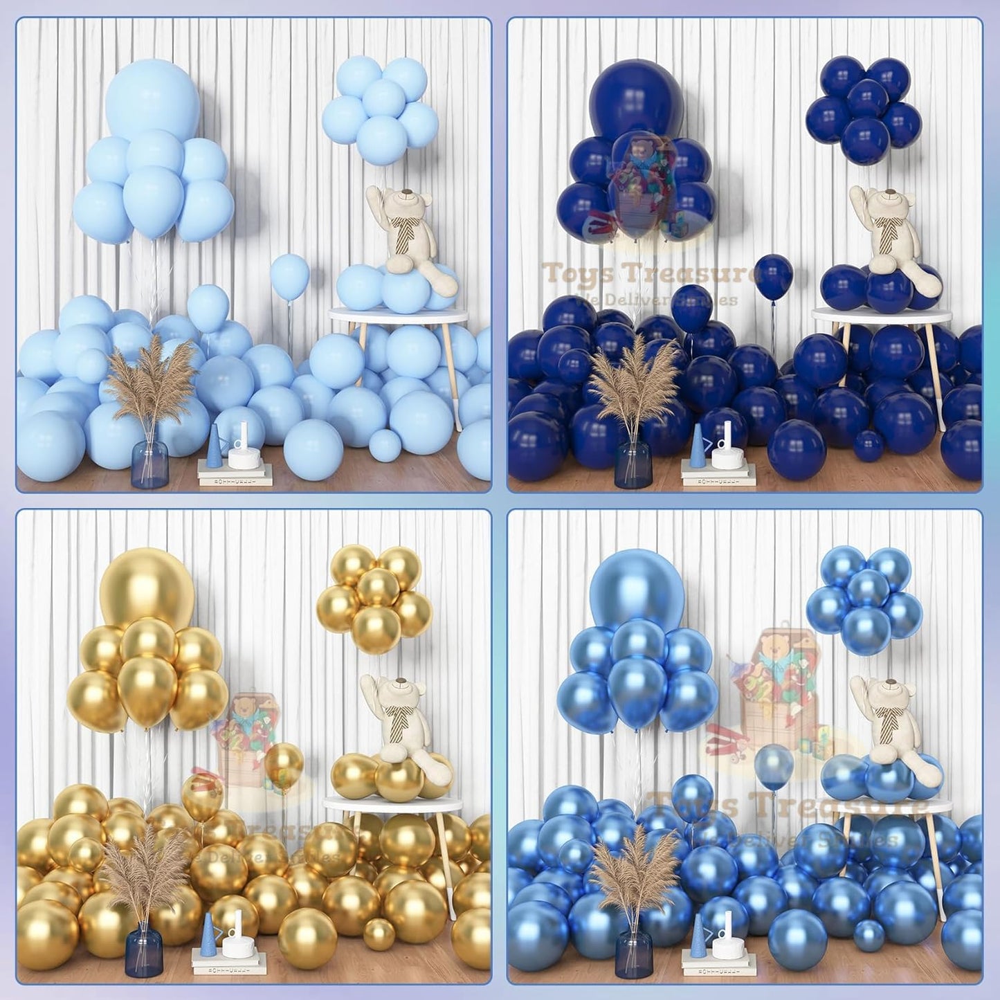 Blue Gold Latex Metallic Confetti Balloons kit - 153 Pcs Pack