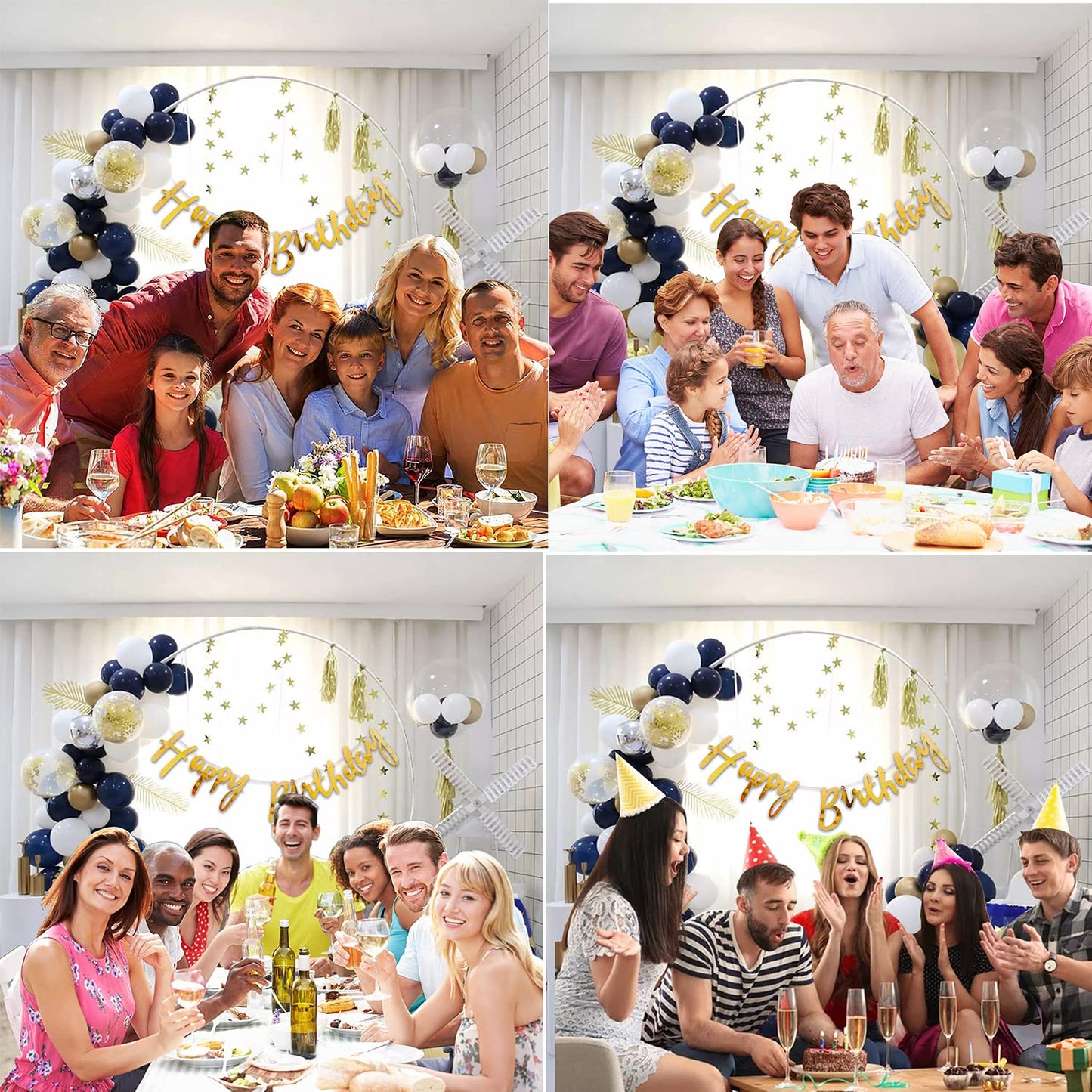 Happy Birthday Decoration Kit for Husband - 47 Pcs Gold And Blue Balloons