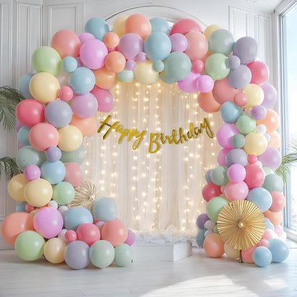Birthday Decoration Kit - 68 Pcs Pastel Balloon Set with Curtains & LED