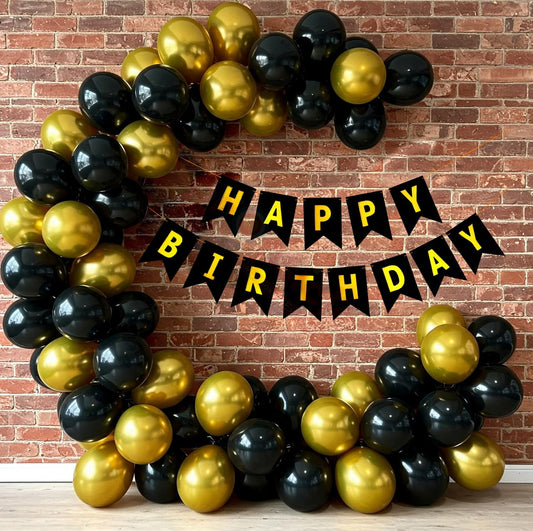 Black & Gold Birthday Decoration Kit – Set of 103 Pcs