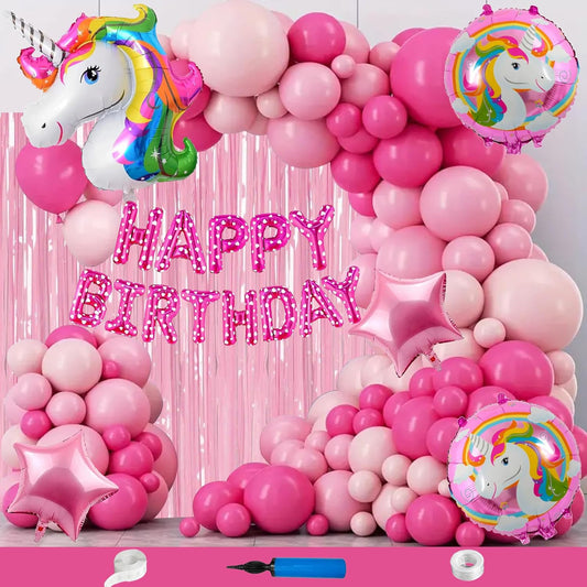 Delightful Unicorn Theme Happy Birthday 111-Piece Balloon Decoration Kit for Girls