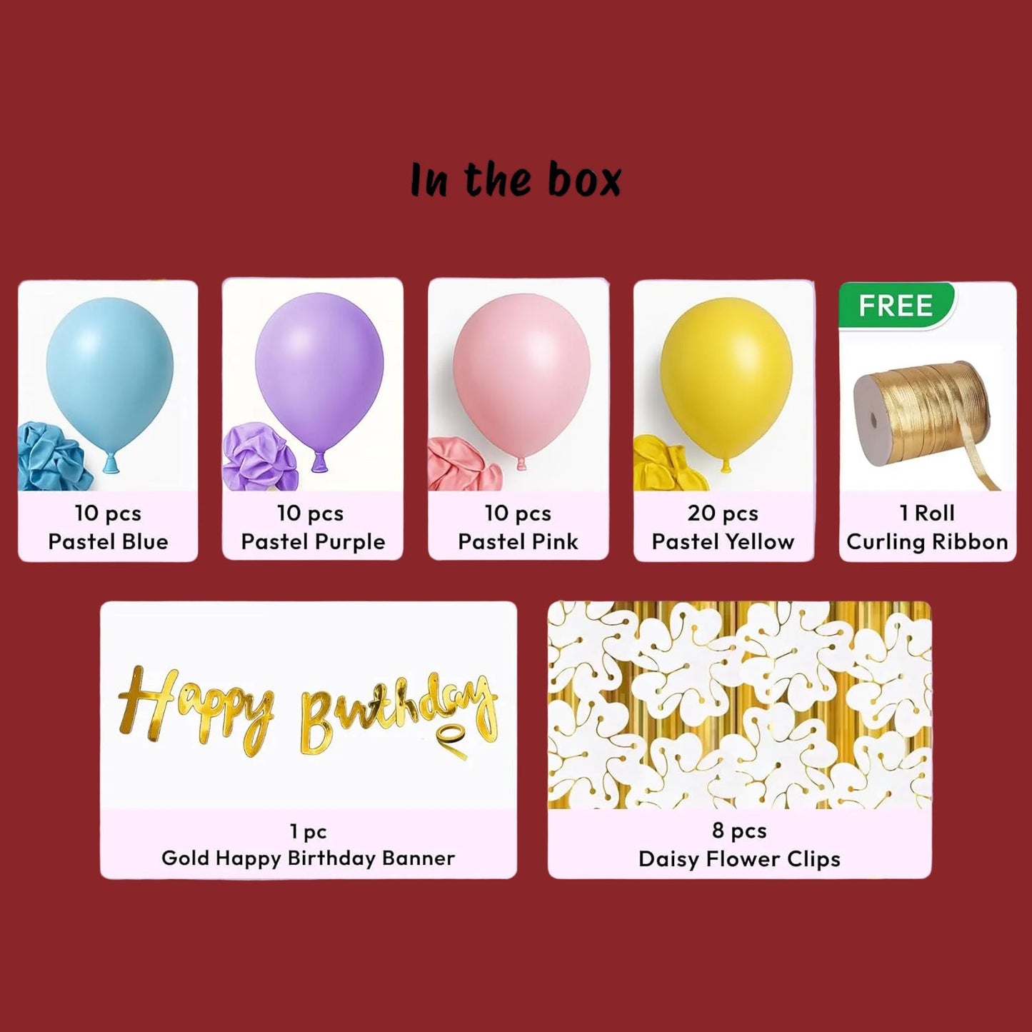 Pastel Theme Birthday Decoration Kit with flower clip– Set of 58 Balloons