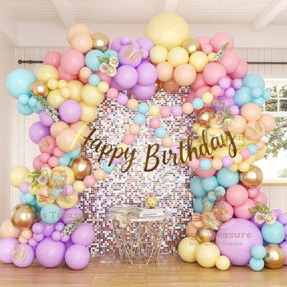 104 Pcs Happy Birthday Decoration Kit - Pastel Rainbow Balloons