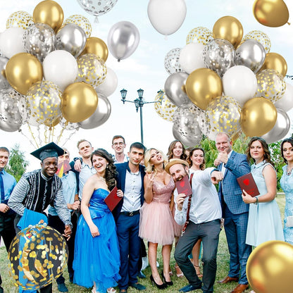 60pcs Metallic Gold Silver White Confetti Balloons - Wedding & Birthday Party