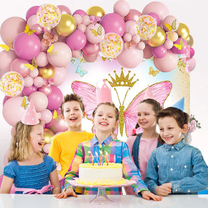 Pink & Gold Butterfly Theme Birthday Decoration Kit - 65 Pcs Combo