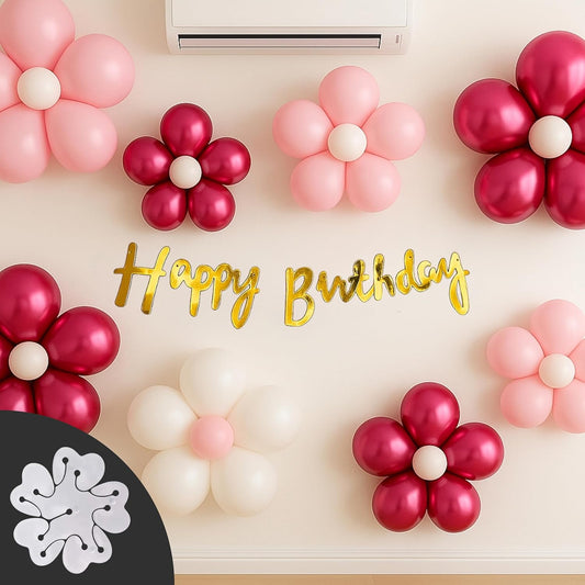 Pink Birthday Decoration Kit With Flower Balloon Clips –Set of 60 Pcs