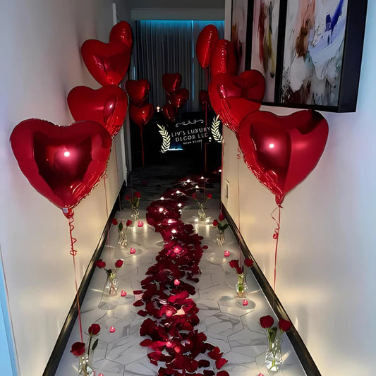 Romantic Red Heart Balloon & Candle Decoration Set – 13 Pcs