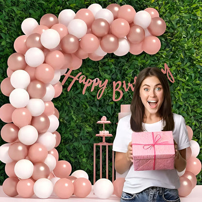 Birthday Decoration Kit - 51 Pcs Rose Gold & White Balloon Set with Banner
