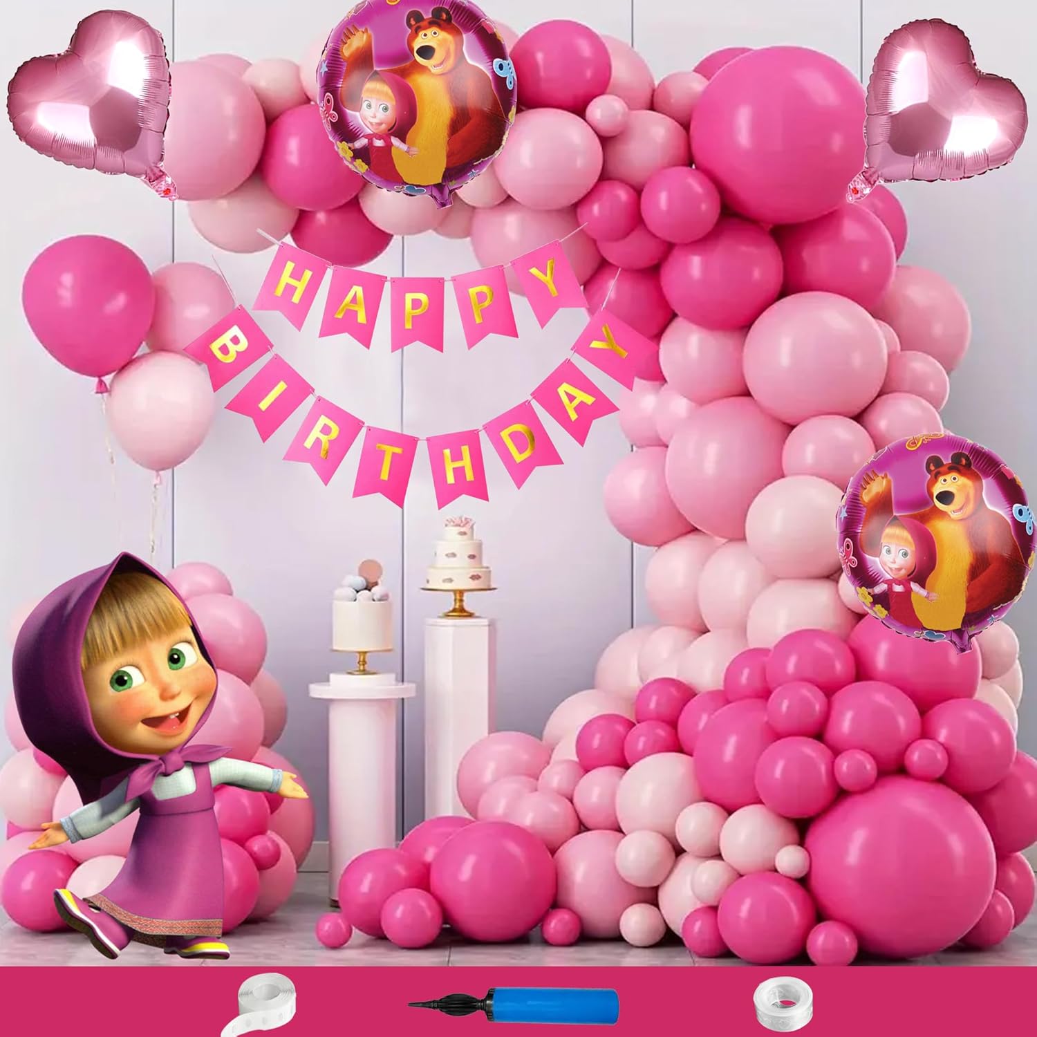 CRAZYKART Masha Pink Birthday Party Decorations Kit - 109 Pieces