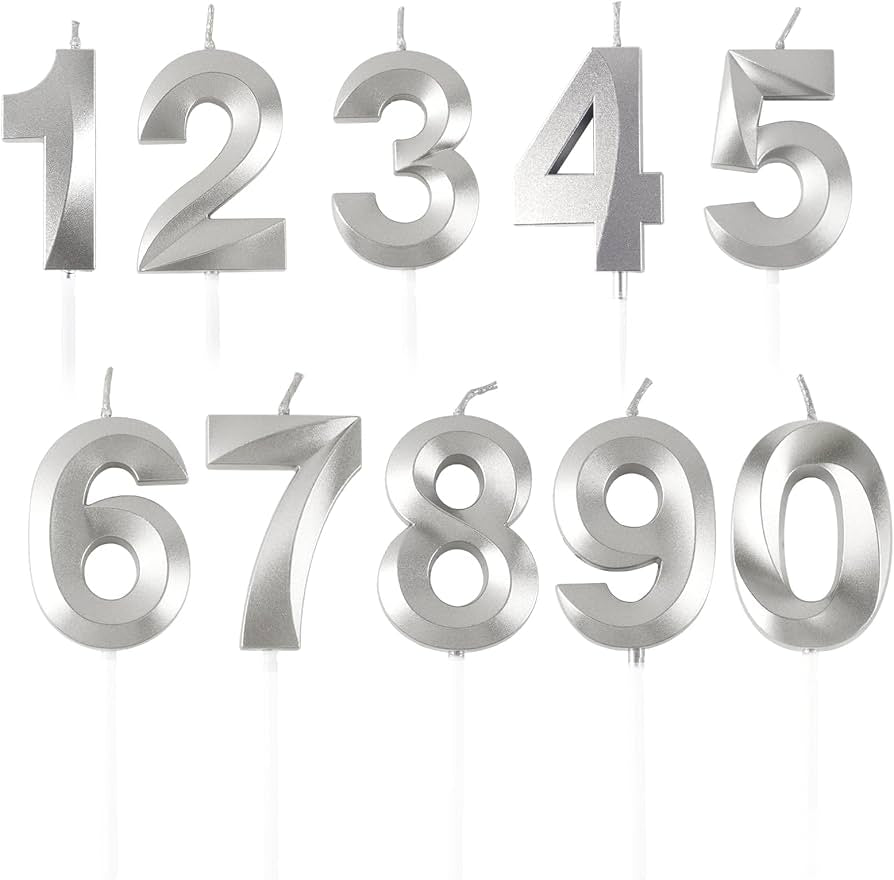 3D Number Candles for Cake (Silver)