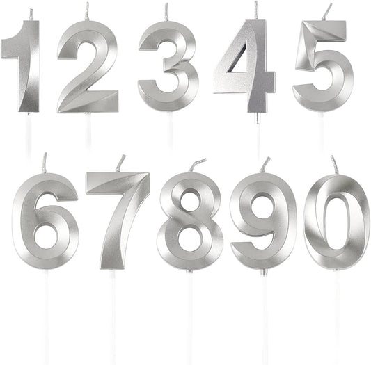 3D Number Candles for Cake (Silver)