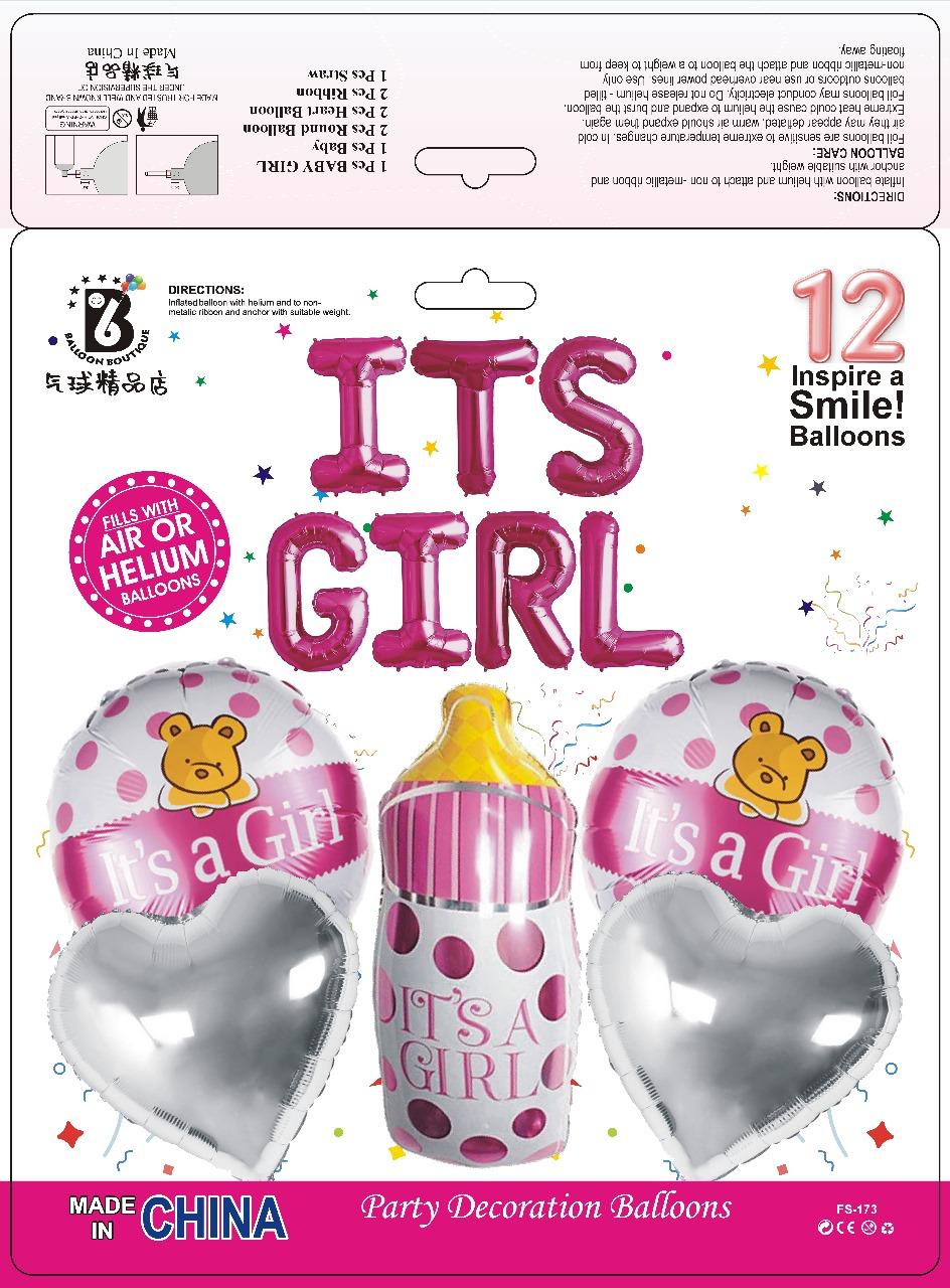 IT'S A GIRL Balloon Set – 12 pcs Pink Baby Shower Decoration