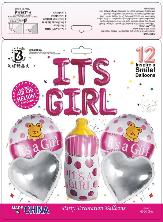 IT'S A GIRL Balloon Set – 12 pcs Pink Baby Shower Decoration