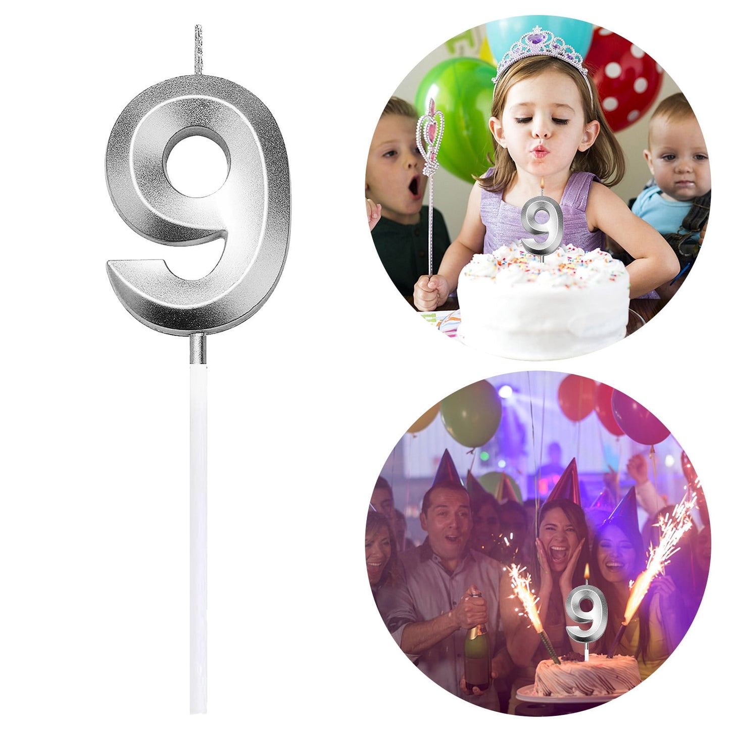 3D Number Candles for Cake (Silver)