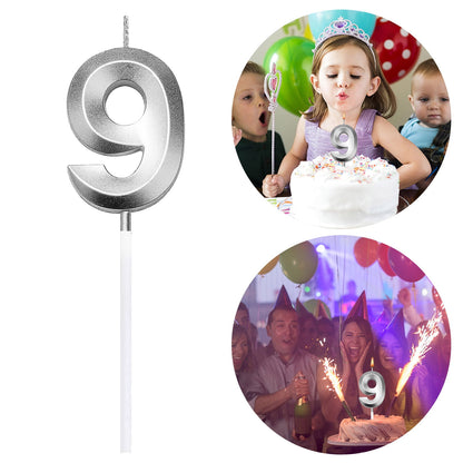 3D Number Candles for Cake (Silver)