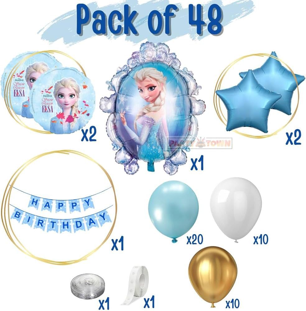 Party Town Frozen Princess 48-Piece Balloon Kit with Foil & Blue Latex