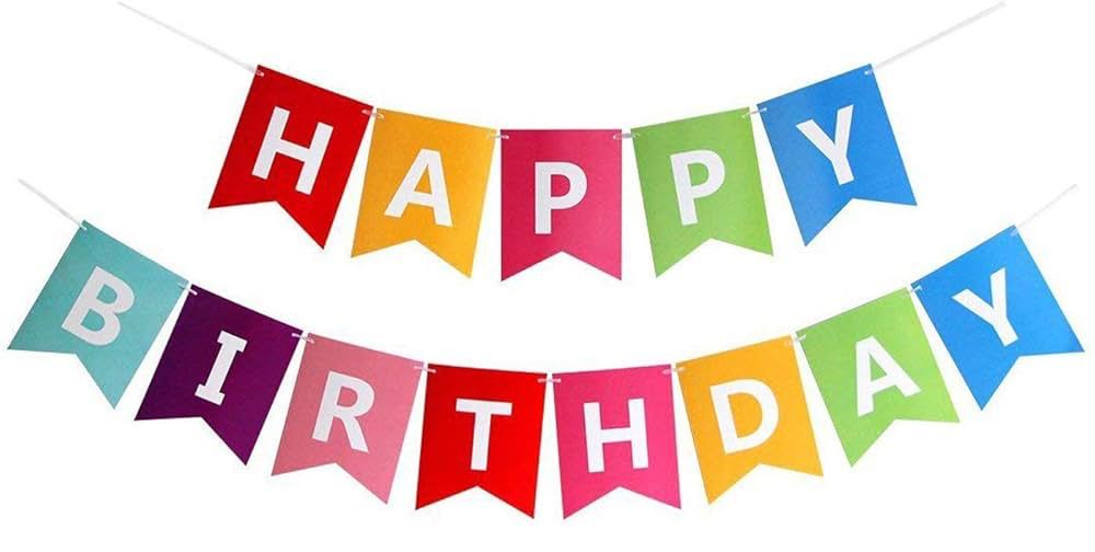 Happy Birthday Fishtail Cardstock Banner with Ribbon Reusable Party Backdrop