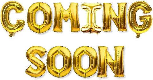 Coming Soon Foil Balloon Set – 10 Gold Letter Balloons