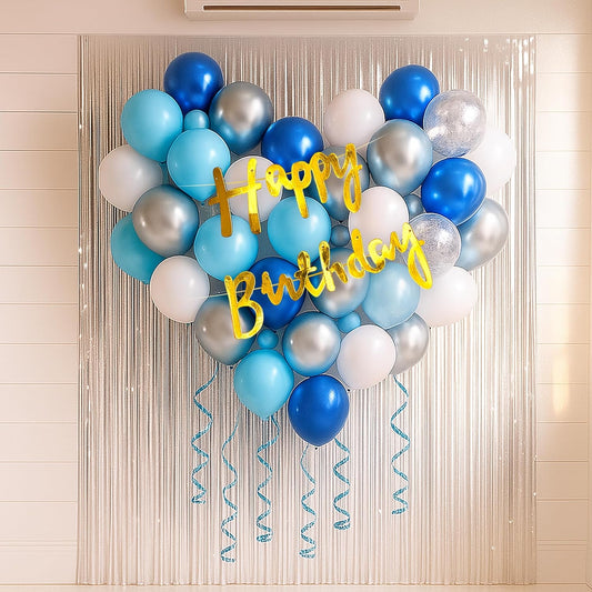 Blue & Silver Birthday Decoration Kit For Boy –Set of 44 Pcs