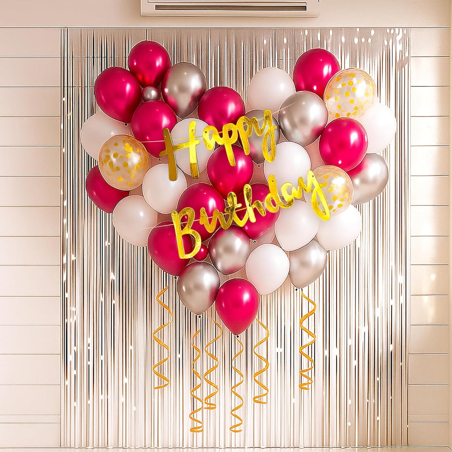 Red & Silver Birthday Decoration Kit For Girls – Set of 44 Pcs