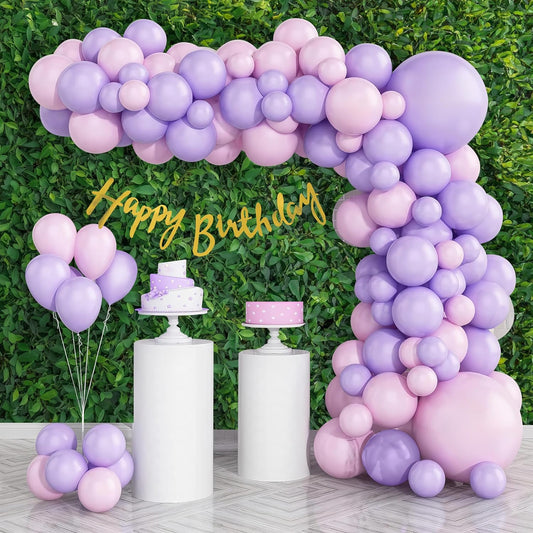 Birthday Decoration Kit - 52 Pcs Pink & Purple Balloon Set with Gold Banner