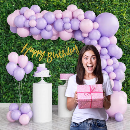 Birthday Decoration Kit - 52 Pcs Pink & Purple Balloon Set with Gold Banner