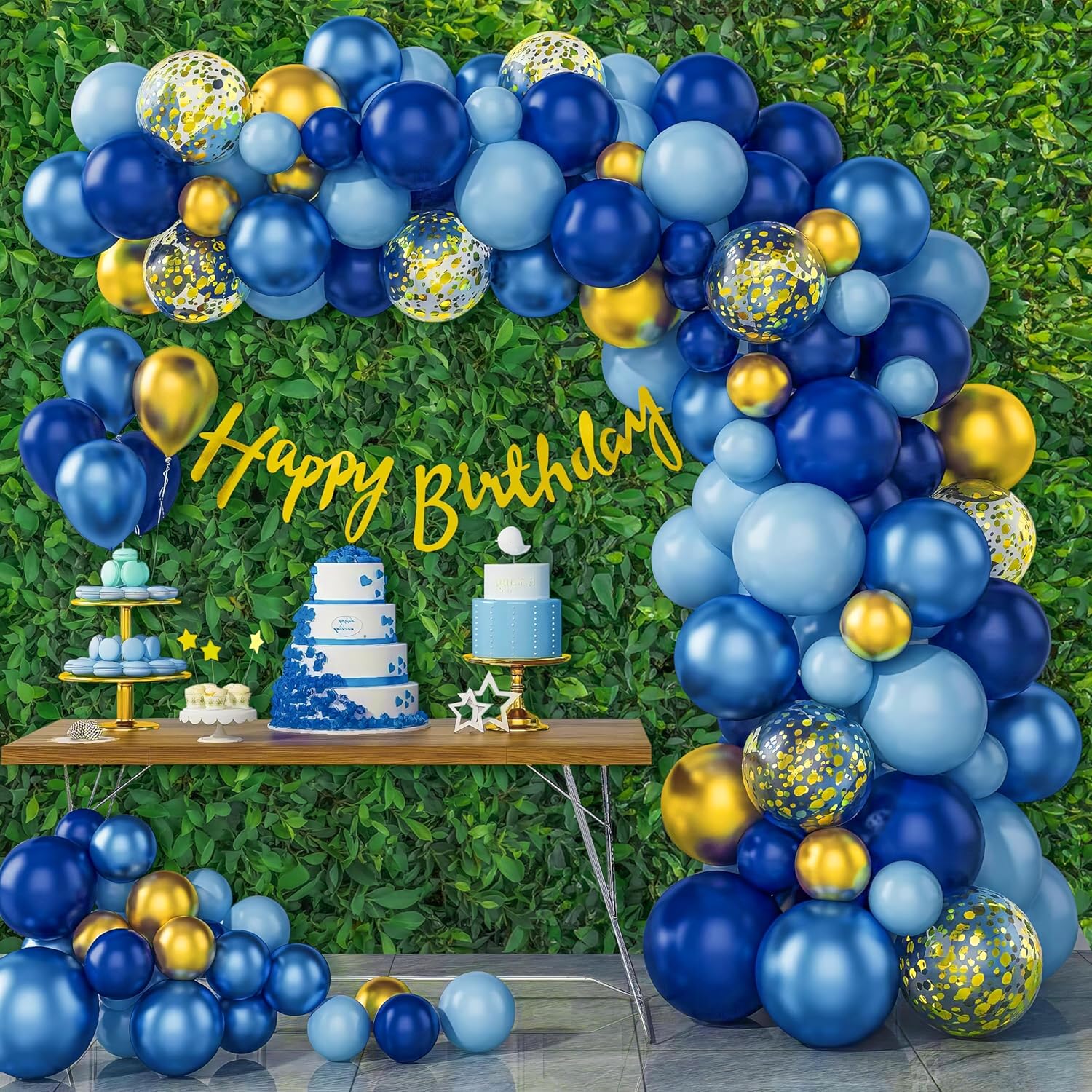 51-Piece Blue & Gold Theme Rubber Balloon Birthday Decoration Kit for Boys