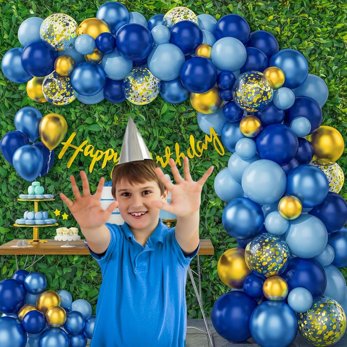 51-Piece Blue & Gold Theme Rubber Balloon Birthday Decoration Kit for Boys