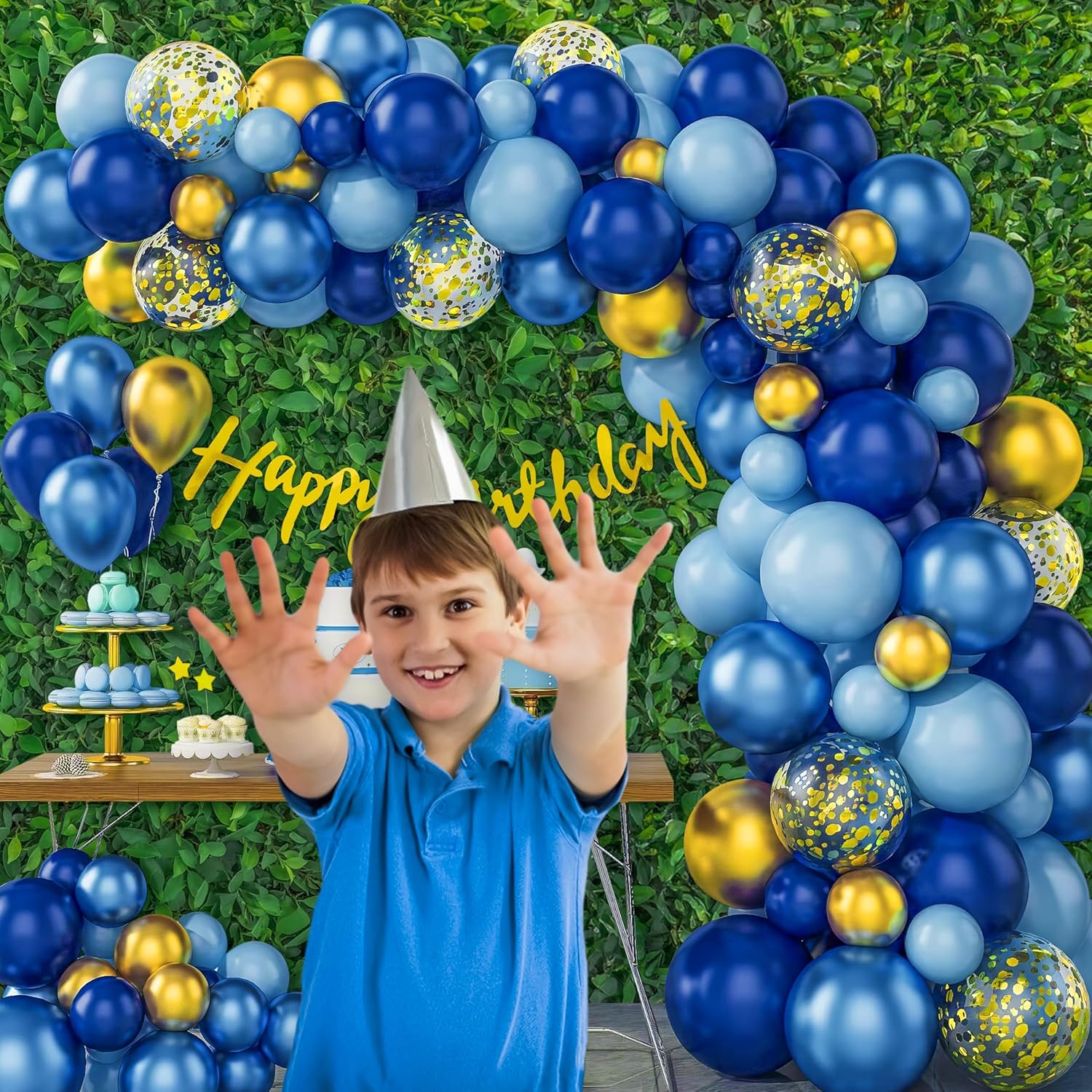 51-Piece Blue & Gold Theme Rubber Balloon Birthday Decoration Kit for Boys