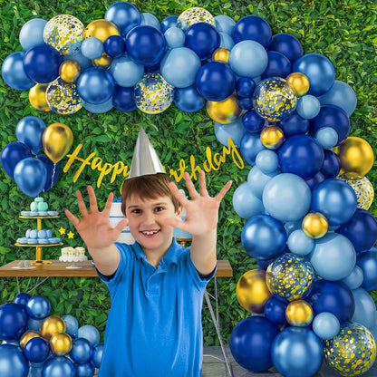 51-Piece Blue & Gold Theme Rubber Balloon Birthday Decoration Kit for Boys