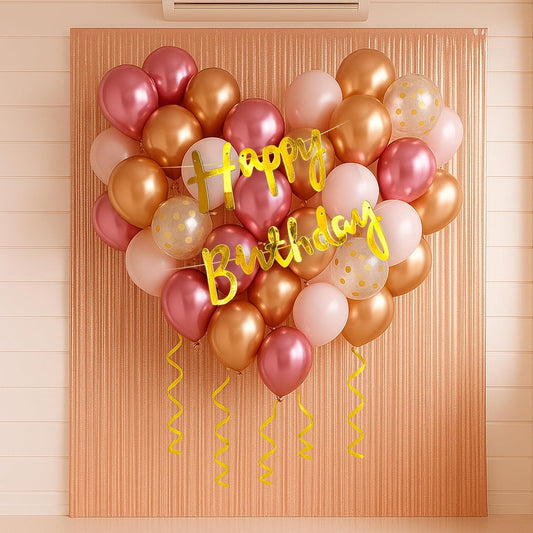 Rose Gold & Pink Birthday Decoration Kit For Girls–Set of 44 Pcs