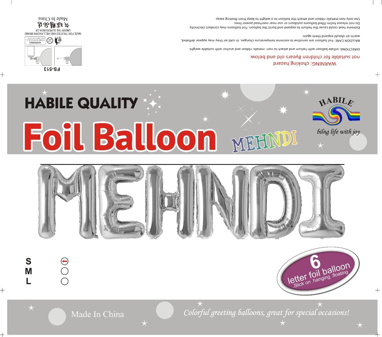 MEHNDI Foil Balloon Set – 6 Silver Letter Balloons