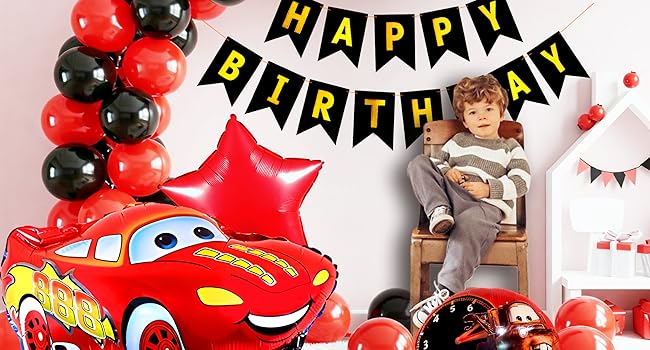 Propsicle Racing Car Birthday Party Decoration Kit - 104 Balloons Banner