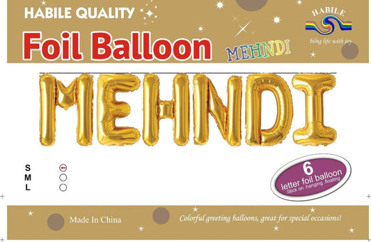 MEHNDI Foil Balloon Set – 6 Golden Letter Balloons