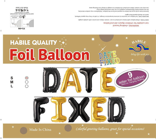 Date Fixed Foil Balloon Set – 9 Golden & Black Letter Balloons
