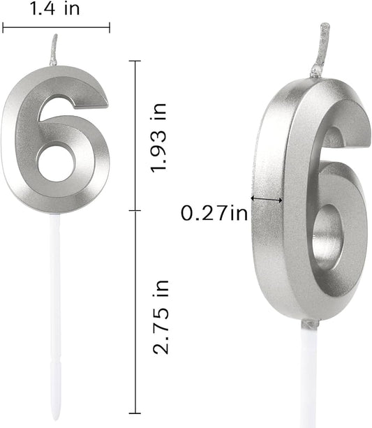 3D Number Candles for Cake (Silver)