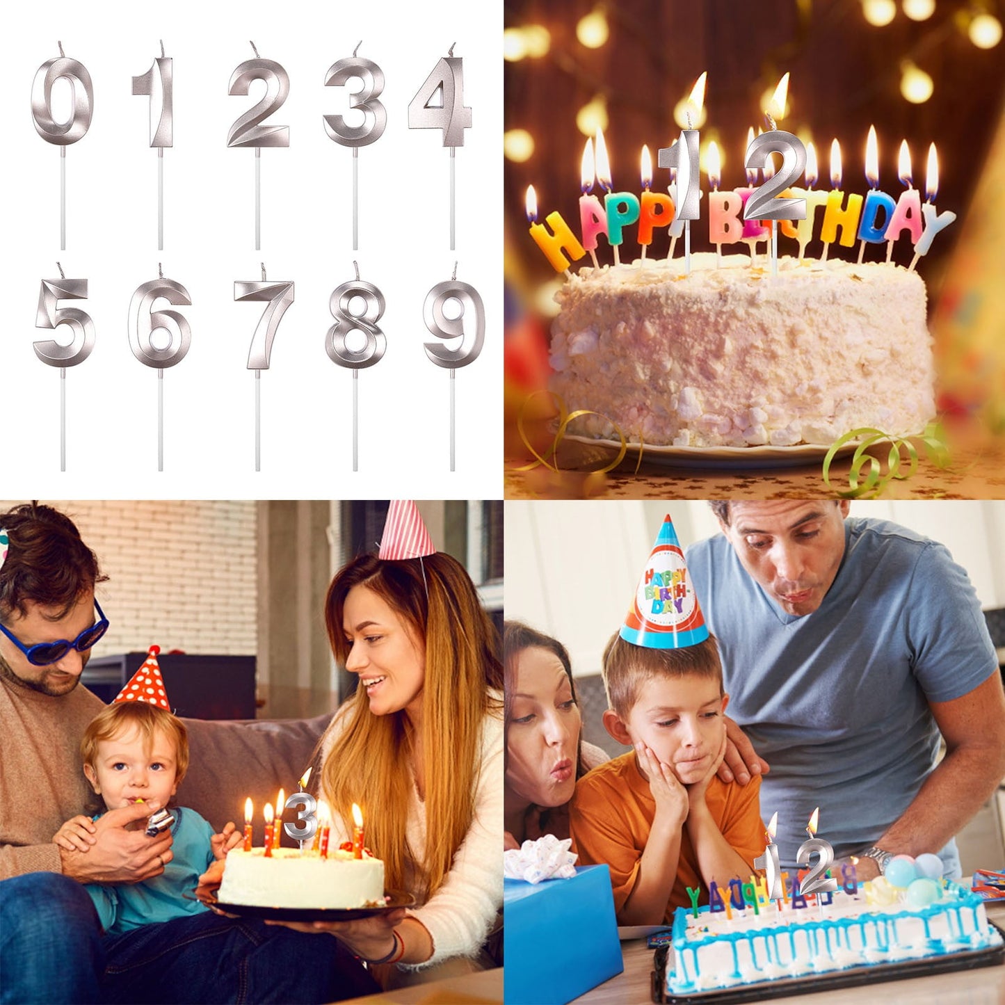 3D Number Candles for Cake (Silver)