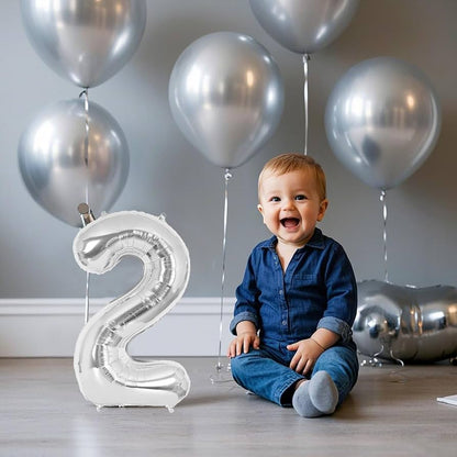 Foil number Balloons Party Decoration 16 inch (Silver)