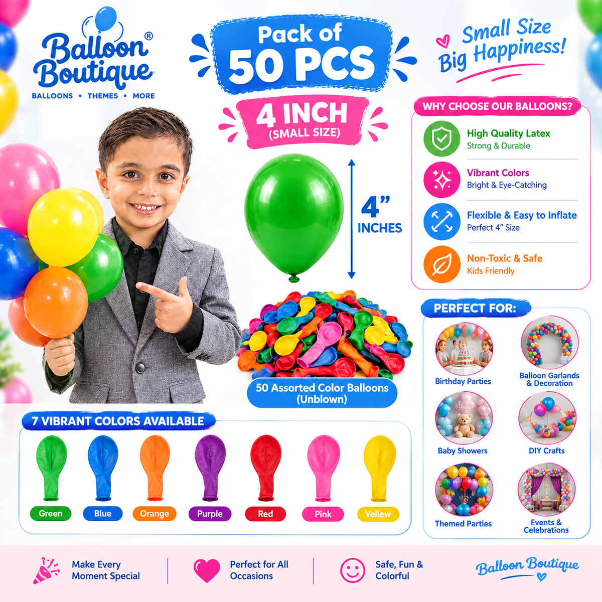 4 Inch Balloons - 50 Pcs Pack
