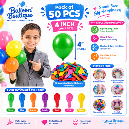 4 Inch Balloons - 50 Pcs Pack