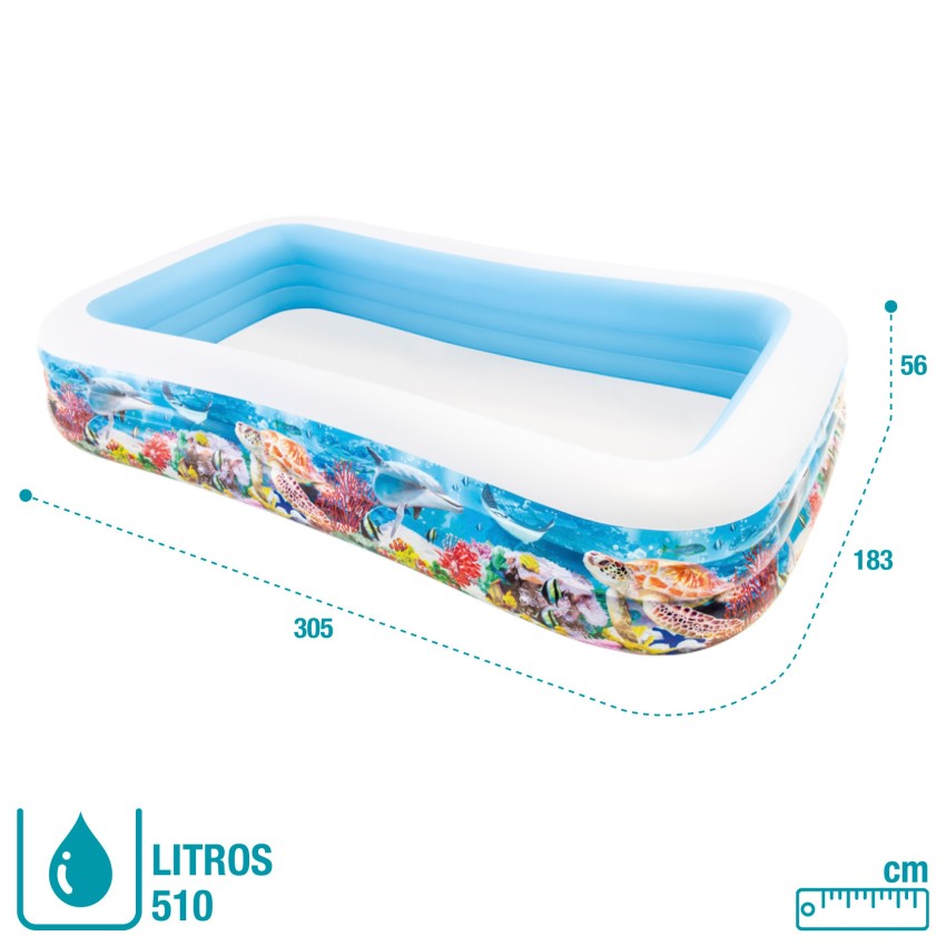 RECTANGULAR TROPICAL INFLATABLE FAMILY POOL (10 ft x 6 ft) (22 inches height)