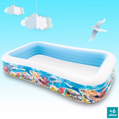 RECTANGULAR TROPICAL INFLATABLE FAMILY POOL (10 ft x 6 ft) (22 inches height)