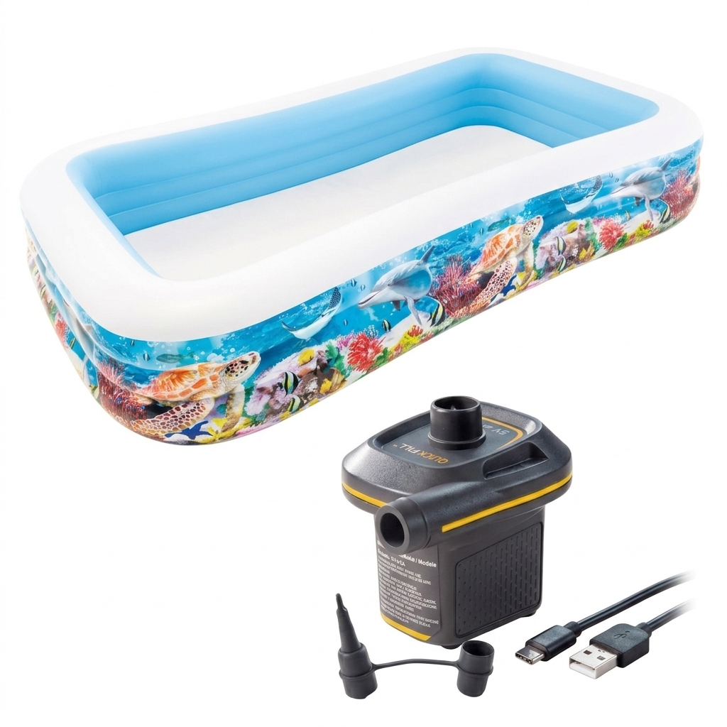 RECTANGULAR TROPICAL INFLATABLE FAMILY POOL (10 ft x 6 ft) (22 inches height)